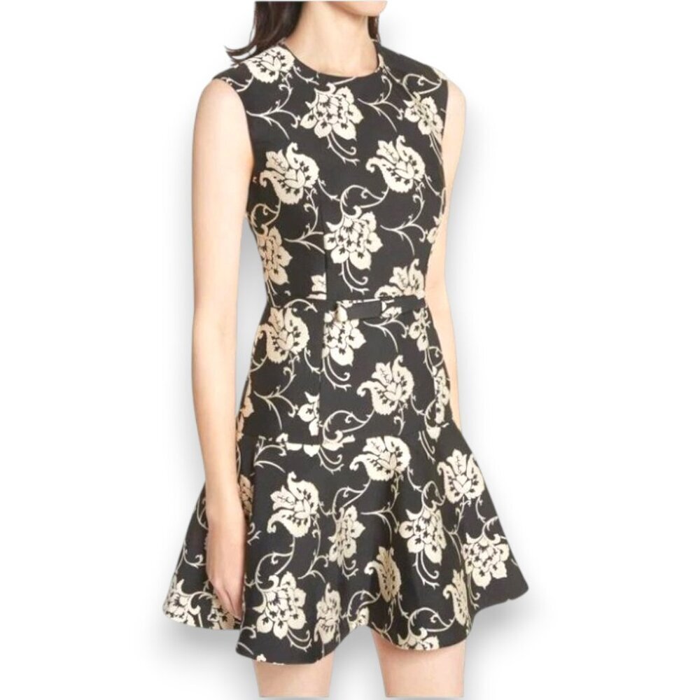 Ted Baker Black Ornate Paisley Pruna Ruffle Hem Mini Dress 3 L EUC